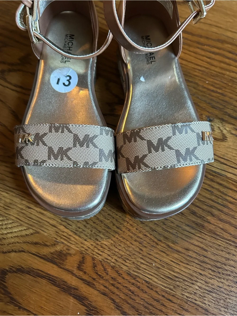 Michael Kors Girls Platform Sandals Size 13 Brown MK Logo Wedge Sandals